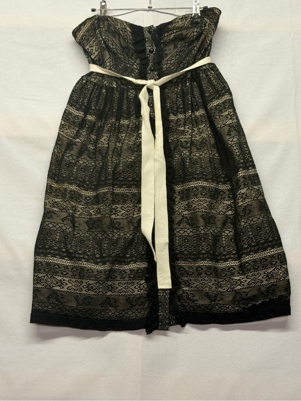 Moulinette Soeurs Anthropologie Black Lace Strapless Dress Ribbon Belt Sz 6